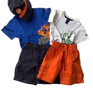 OshKosh B’gosh 5 piece tees, shorts and hat bundle. Size 2T.